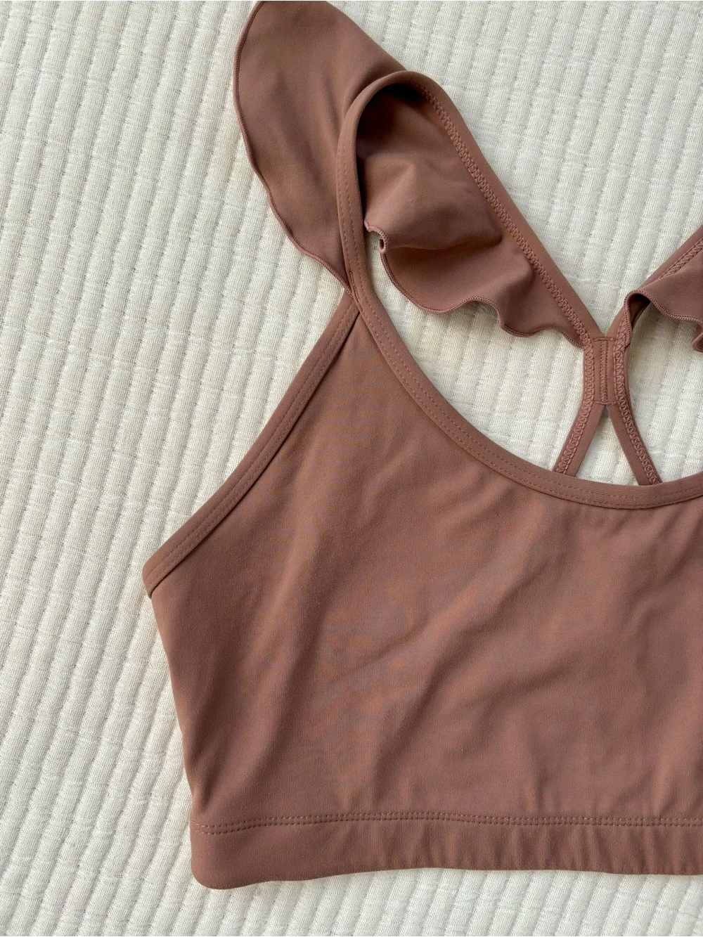 JoyLab Ruffle Strap Racerback Women’s Sports Bra Size M Dark Taupe Athleisure